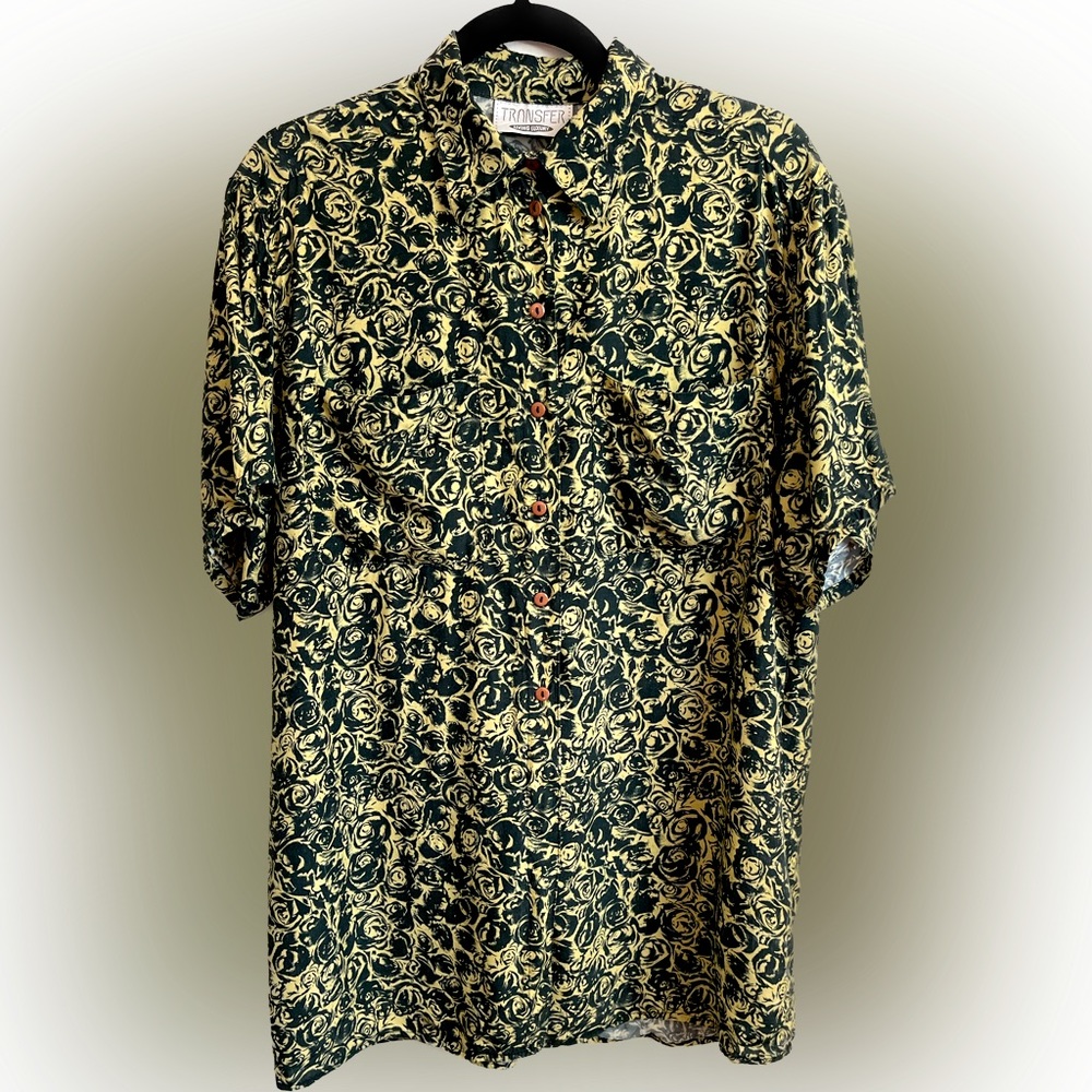 Vintage Rayon Roses Pattern Short Sleeve Shirt